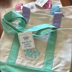 Complete Set of 4! Trader Joe’s Spring Pastel Colors Mini Canvas Tote Bags